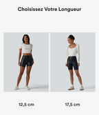 Short de cycliste casual en PU stretch gainant taille haute 17,5 cm avec poches