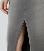 Halara Flex™ Jupe en Jean Casual Mi-Longue Délavé Extensible Plusieurs Poches Taille Haute