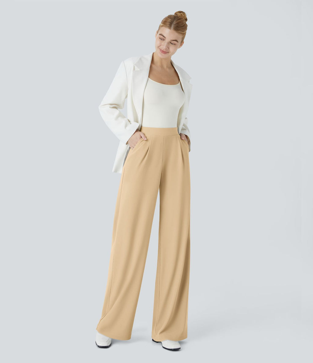 Halara Flex™ Pantalon Tailleur Évasé à Taille Haute Sculptant la Silhouette avec Poches Latérales Micro Waffle