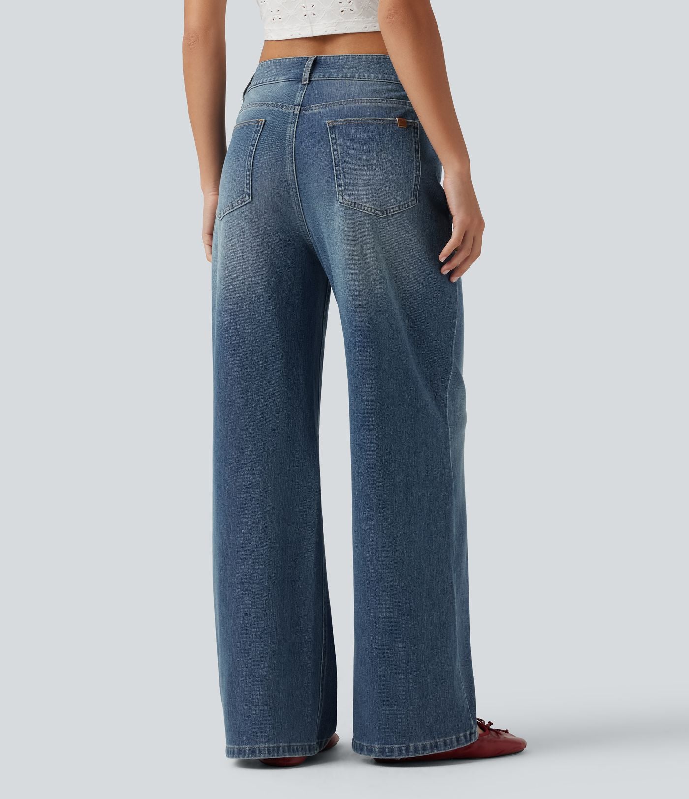 Jean Halara Flex™ mi-taille large ample délavé décontracté avec poches