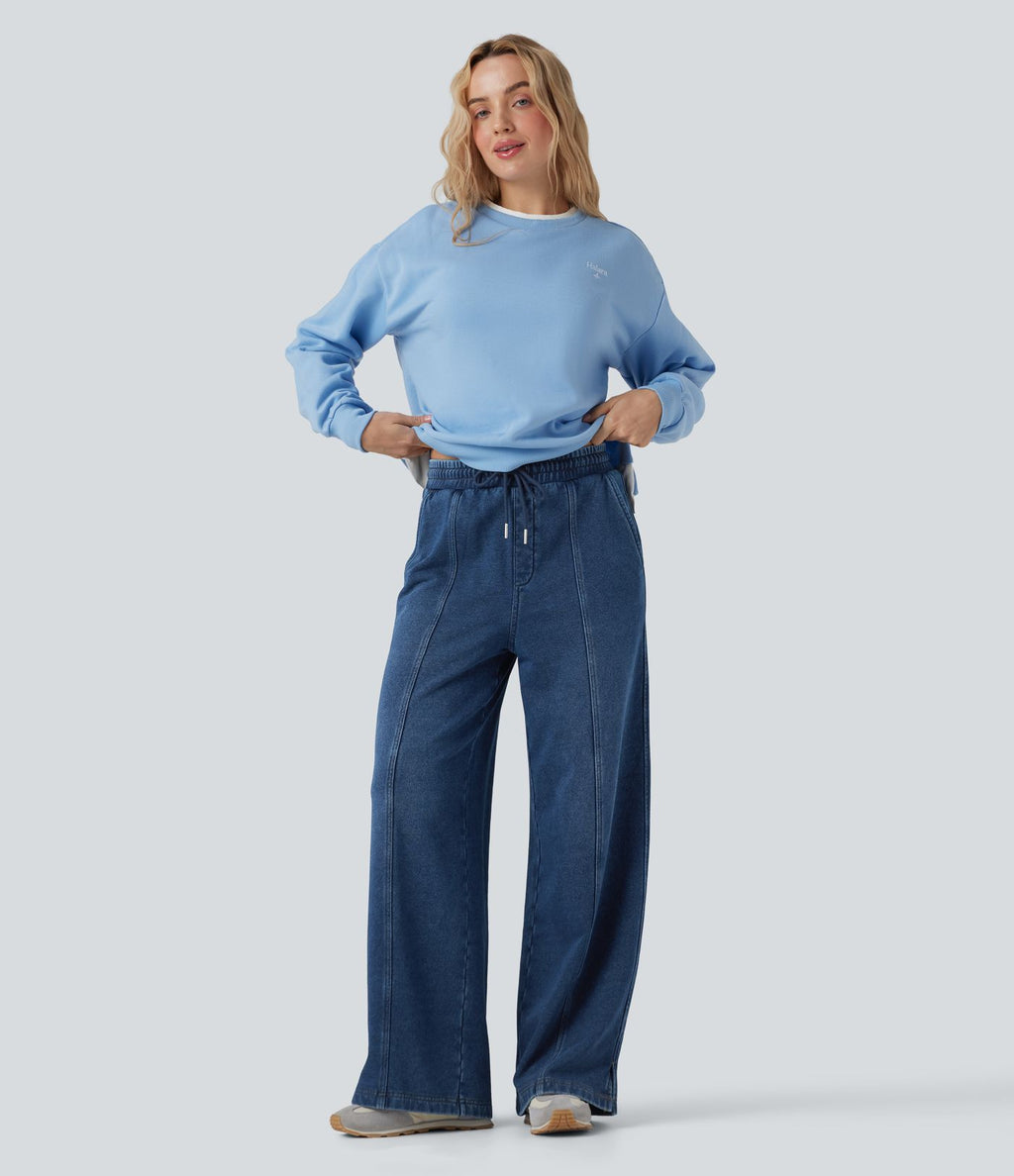 Jean jogging Halara Flex™ coupe droite fendu taille haute molleton français avec cordon de serrage et poches