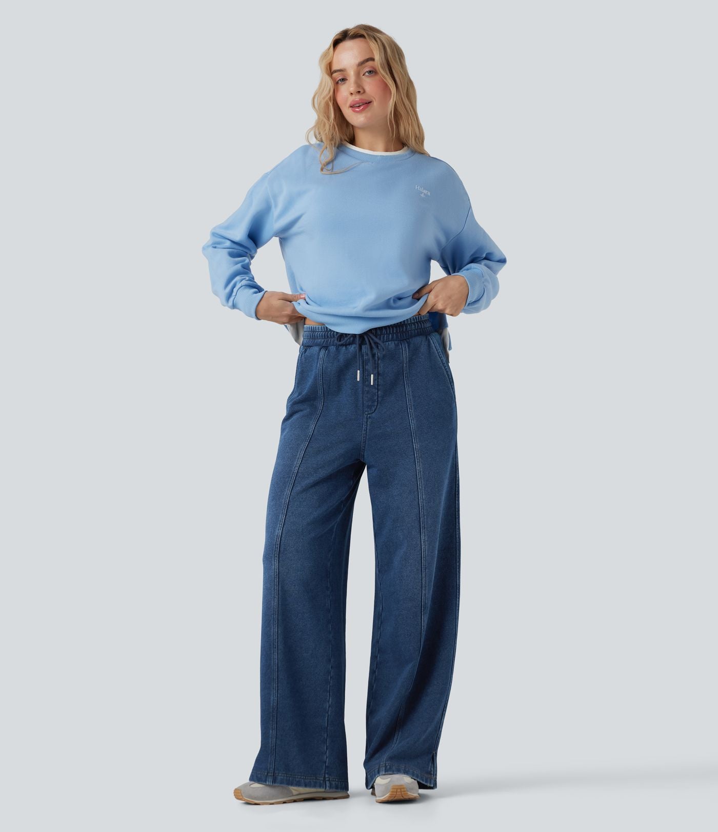 Jean jogging Halara Flex™ coupe droite fendu taille haute molleton français avec cordon de serrage et poches