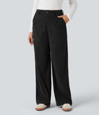 Pantalon décontracté large en velours côtelé, taille haute, avec poches