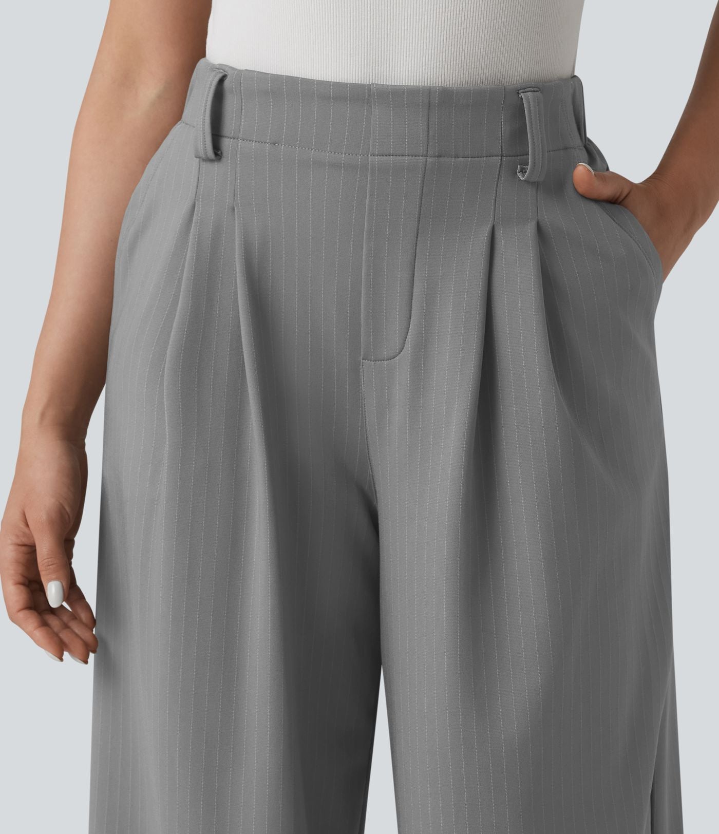 Pantalon tailleur large taille haute à rayures avec poches