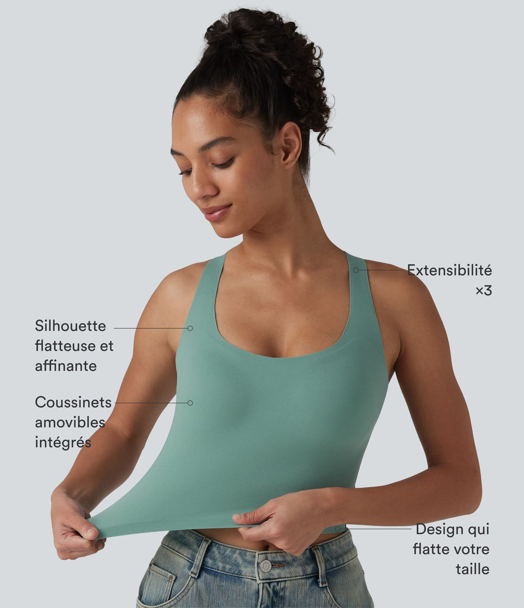 Crop top casual col U avec brassière intégrée — Bonnets B-E
