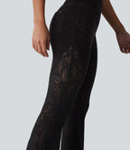 Halara Flex™ Jean évasé casual ventre plat taille haute croisé avec dentelle contrastée et poches
