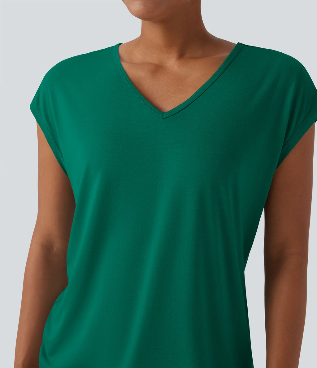 T-shirt casual col V manches courtes