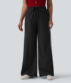 Pantalon large décontracté rayé taille haute avec cordon de serrage avec poches
