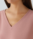 Sweatshirt Casual en Tissu Gaufré à Col en V et Manches Longues Épaules Tombantes