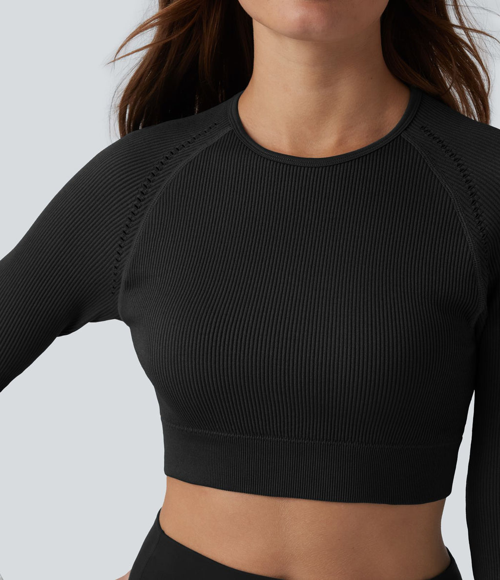 OneForm Seamless Flow Top de sport court yoga dos nu à manches longues raglan avec passants pouces