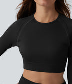 OneForm Seamless Flow Top de sport court yoga dos nu à manches longues raglan avec passants pouces