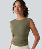Débardeur de yoga SoftlyZero™ Airy col bateau ajouré froncé effet frais InstantCool avec brassière intégrée