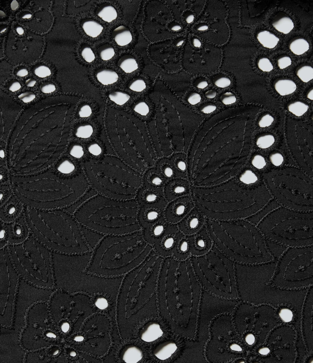Robe midi de villégiature sans manches col rond à broderie anglaise, avec poches
