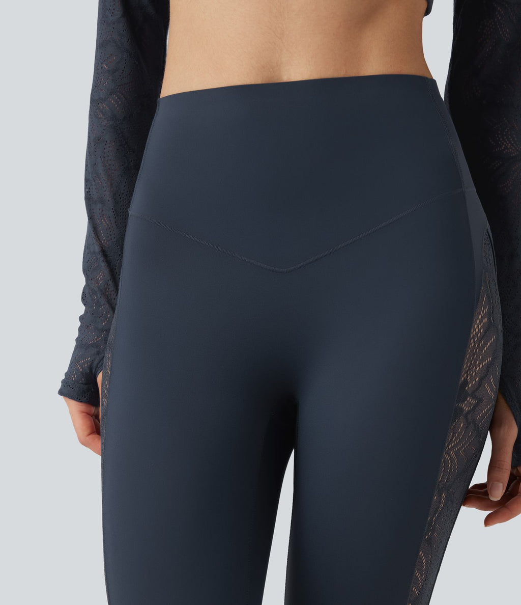 Legging de yoga gainant taille haute avec dentelle contrastée et poche Halara UltraSculpt™
