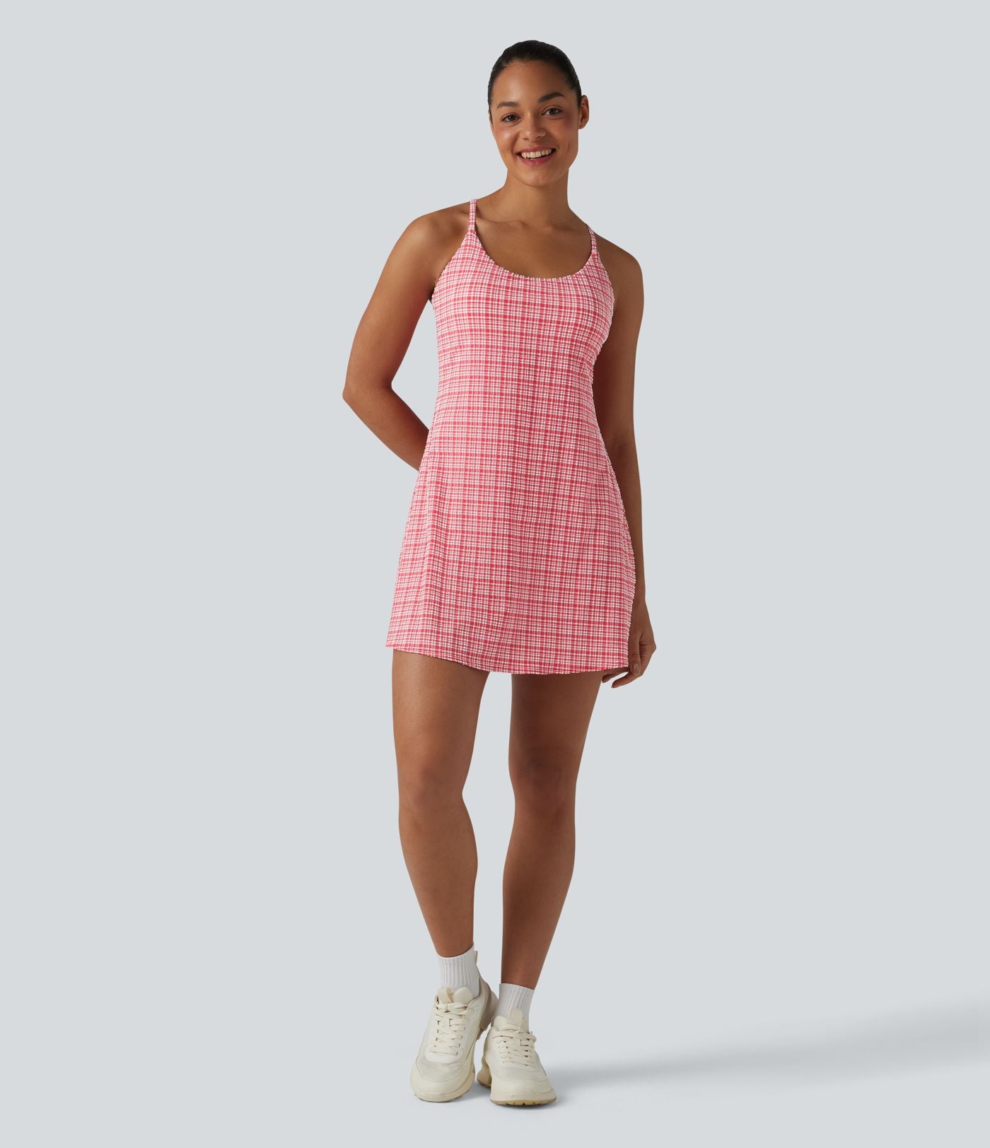 Robe sport mini 2-en-1 de tennis à carreaux tartan froissés, séchage rapide et poches – Édition Easy Peasy