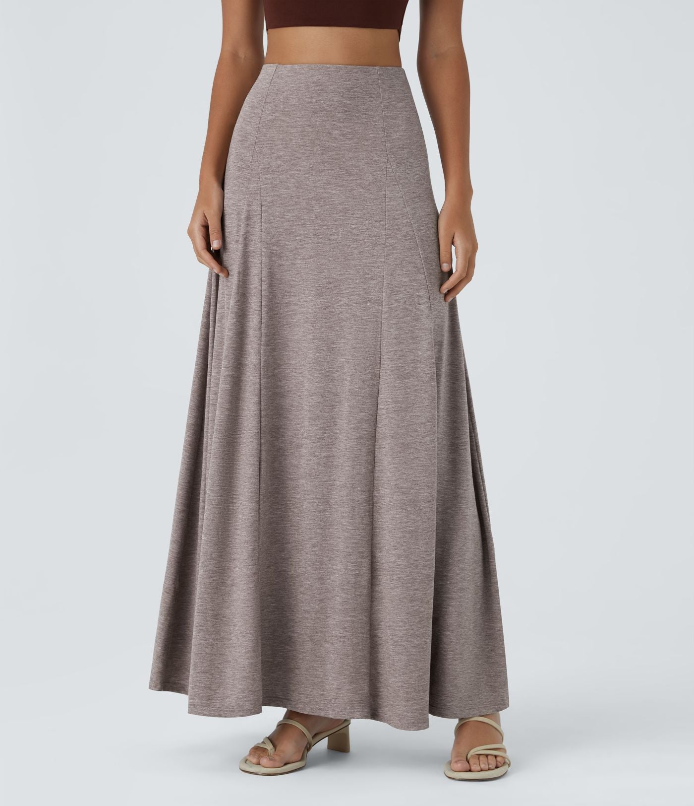 Jupe Évasée Casual Longue Fermeture Éclair Latérale Taille Haute