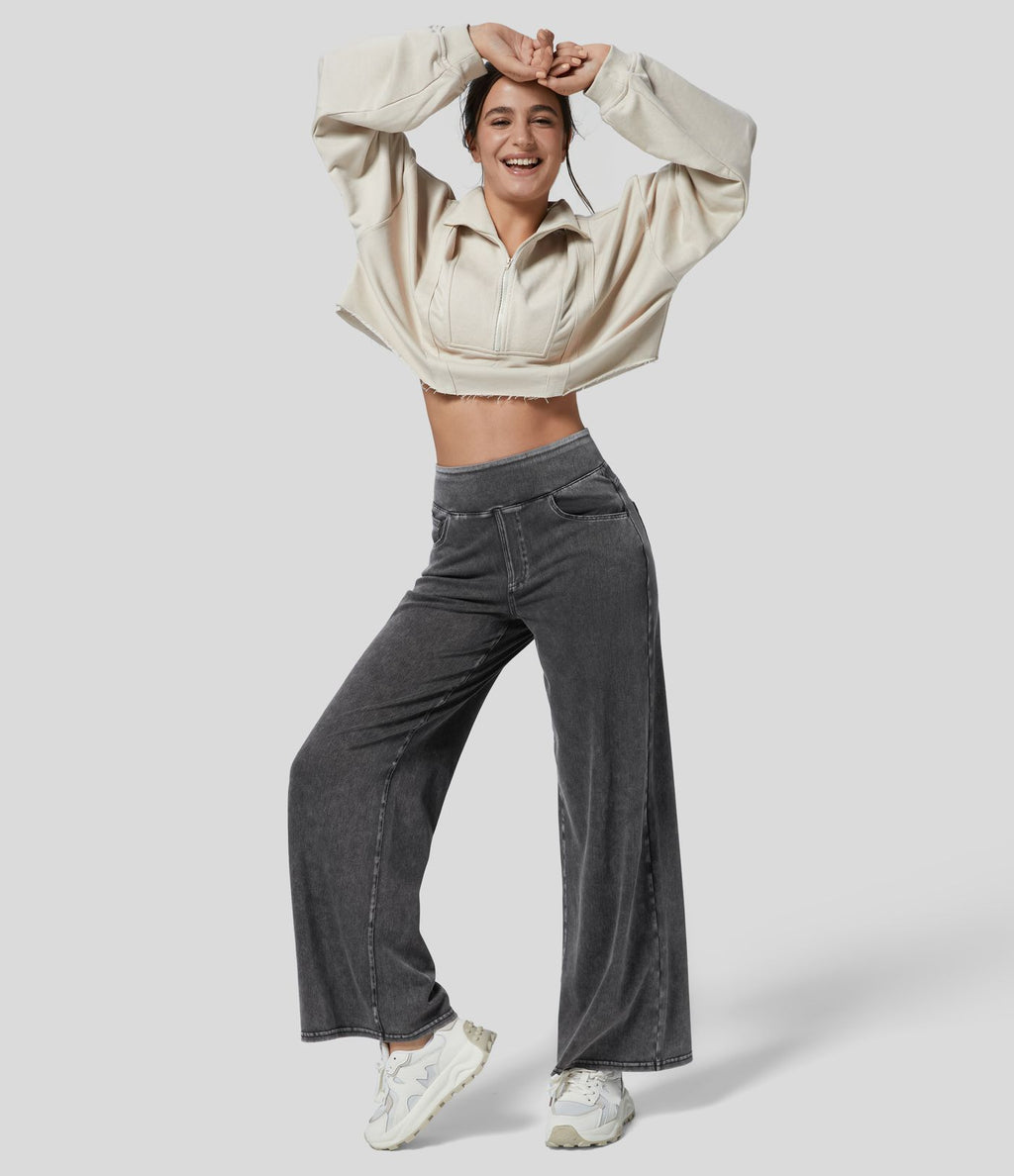 Halara Flex™ Jean Large Travail à Taille Haute Poches Multiples et Tricot Extensible