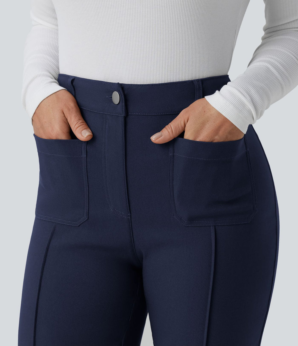 Pantalon tailleur évasé taille haute avec poches