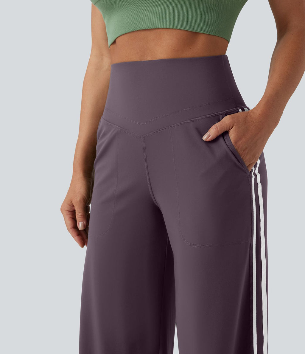 Pantalon ample yoga Halara UltraSculpt™ taille haute gainant à rayures color block avec poches