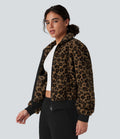 Veste sherpa col montant côtes contrastantes avec fermeture éclair et poches