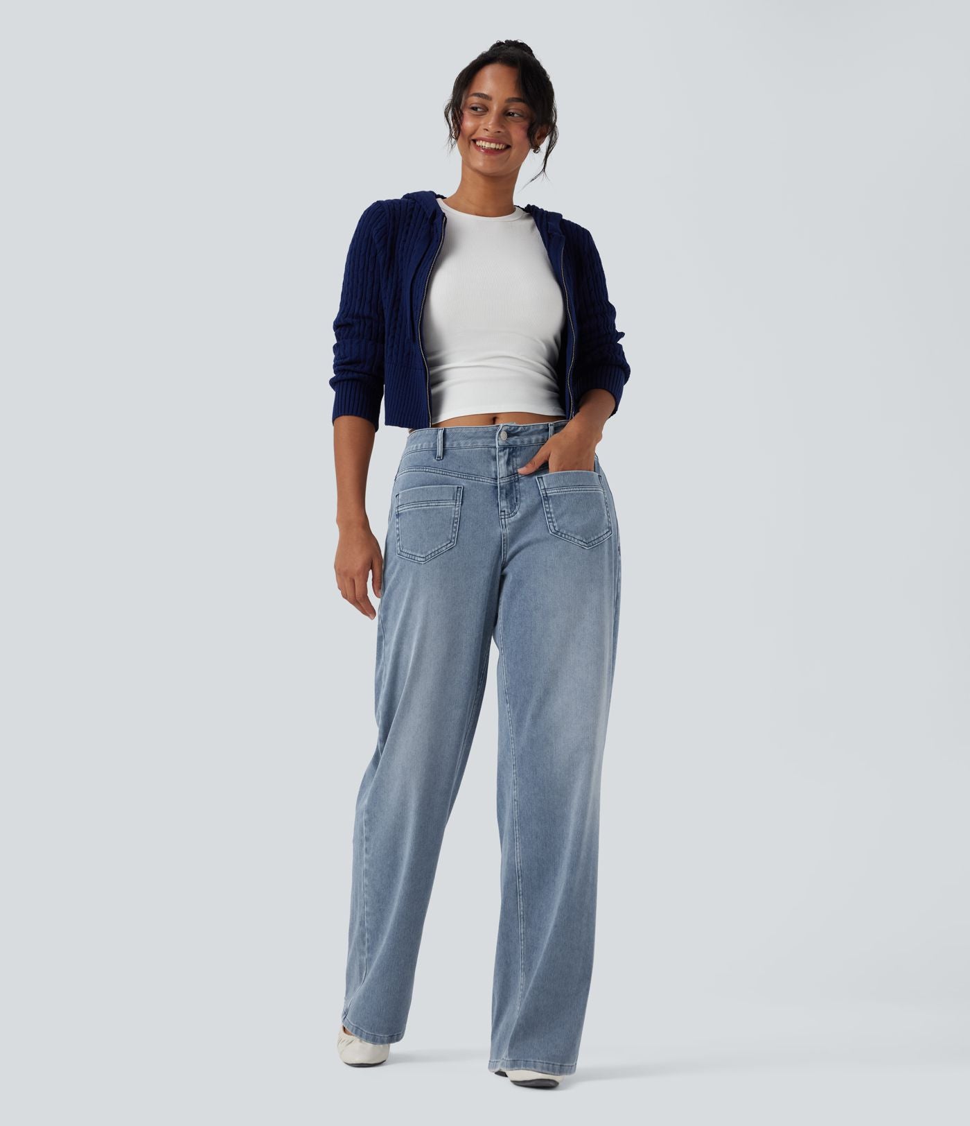 Halara Flex™ Jean coupe droite décontracté taille mi-haute avec poches