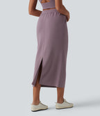 Jupe crayon casual mi-longue taille haute avec cordon de serrage et poches