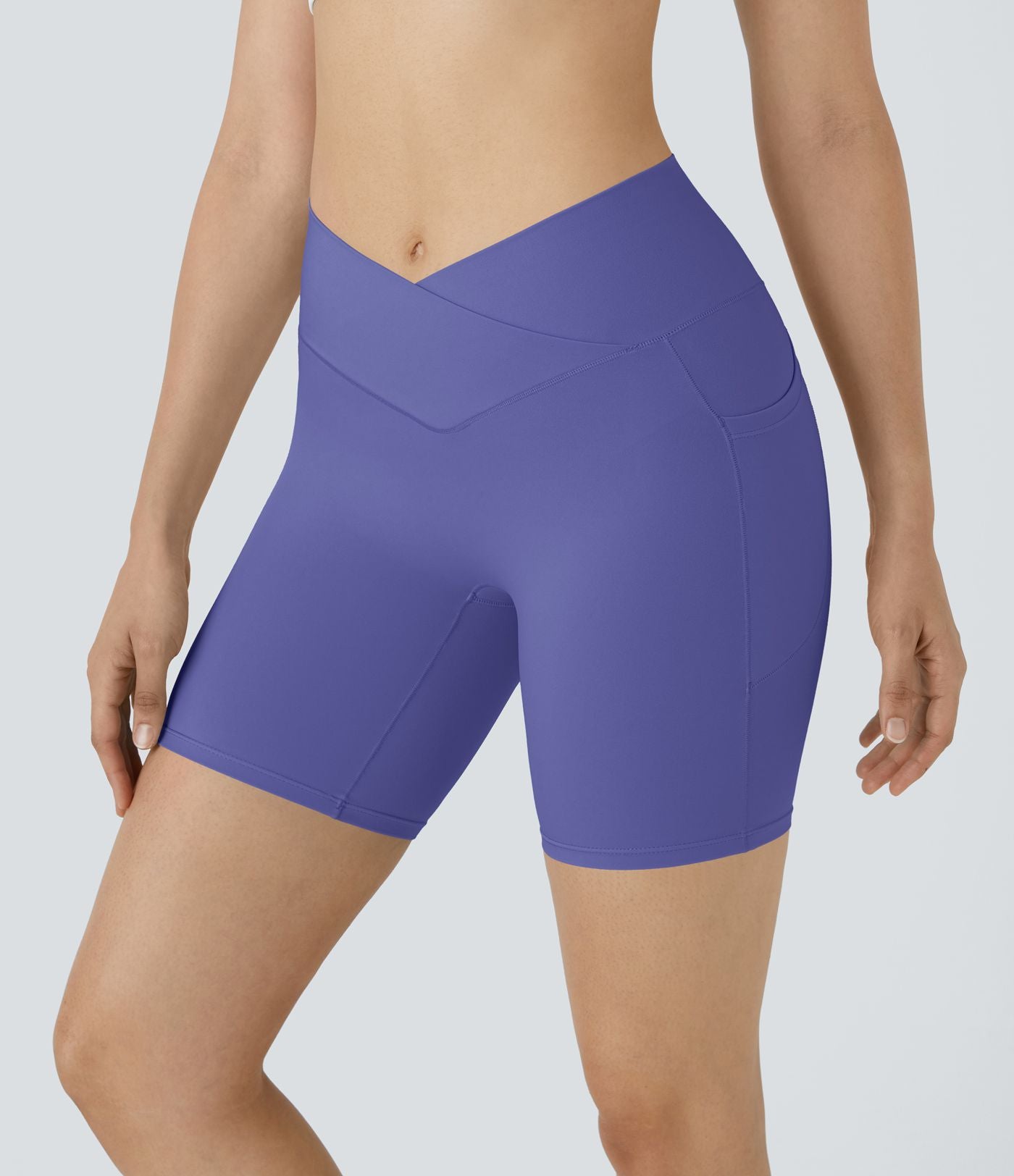 Softlyzero™ Short 17,5cm Yoga Taille Haute Crossover avec Poches Latérales