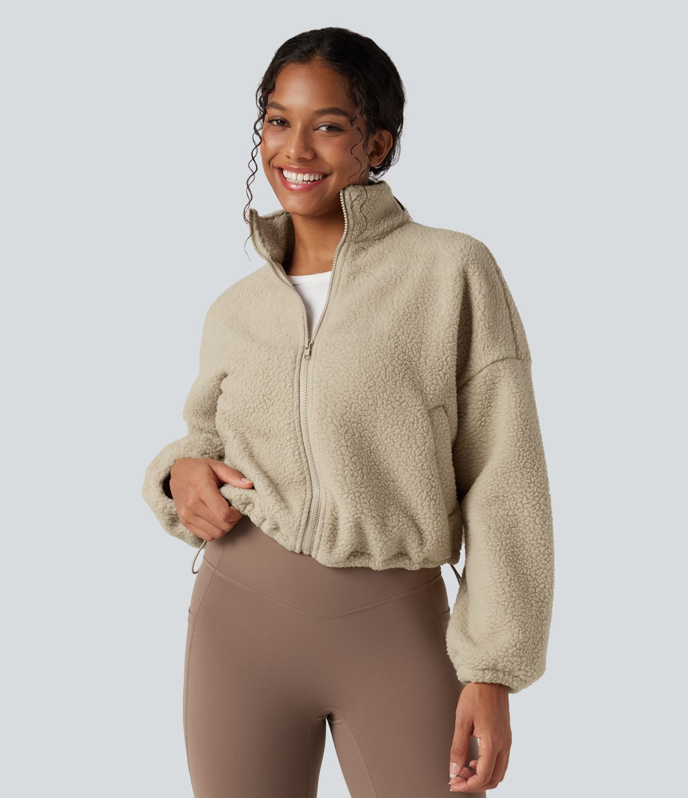 Veste d'entraînement polaire col montant fermeture éclair manches longues avec poches