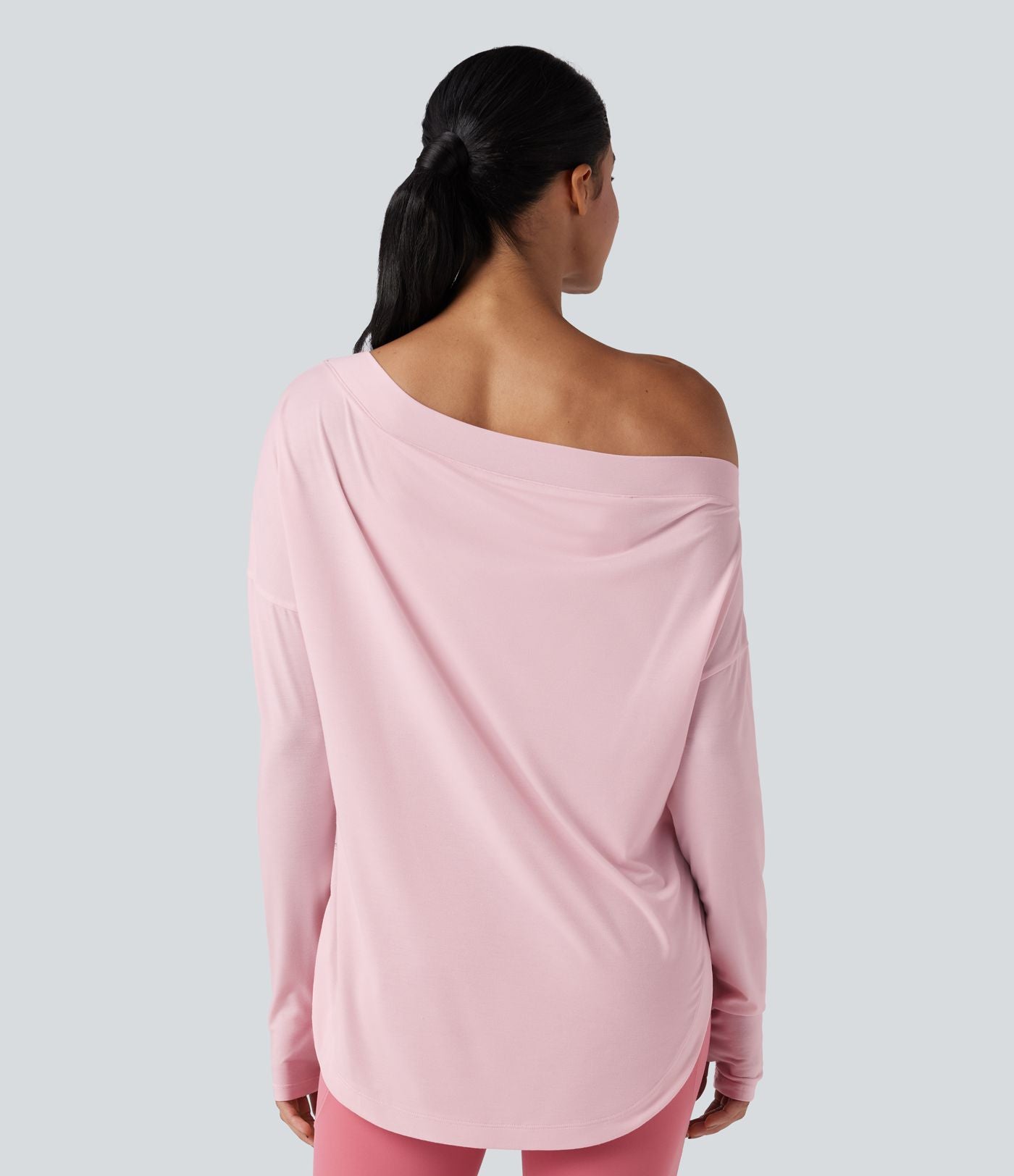 Top de sport yoga une épaule séchage rapide ourlet arrondi asymétrique manches longues avec trous pouces - Brassière intégrée