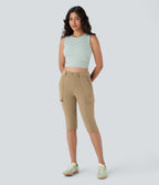 Pantalon cargo pedal pusher ajusté uni taille haute DayStretch avec poches zippées