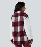 Veste sherpa carreaux color block manches longues avec poches