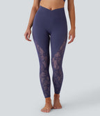 Legging de yoga 7/8 taille haute avec poches latérales, dos croisé et dentelle contrastante Softlyzero™-UPF50+