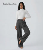 Pantalon taille haute décontracté large à carreaux, avec poches