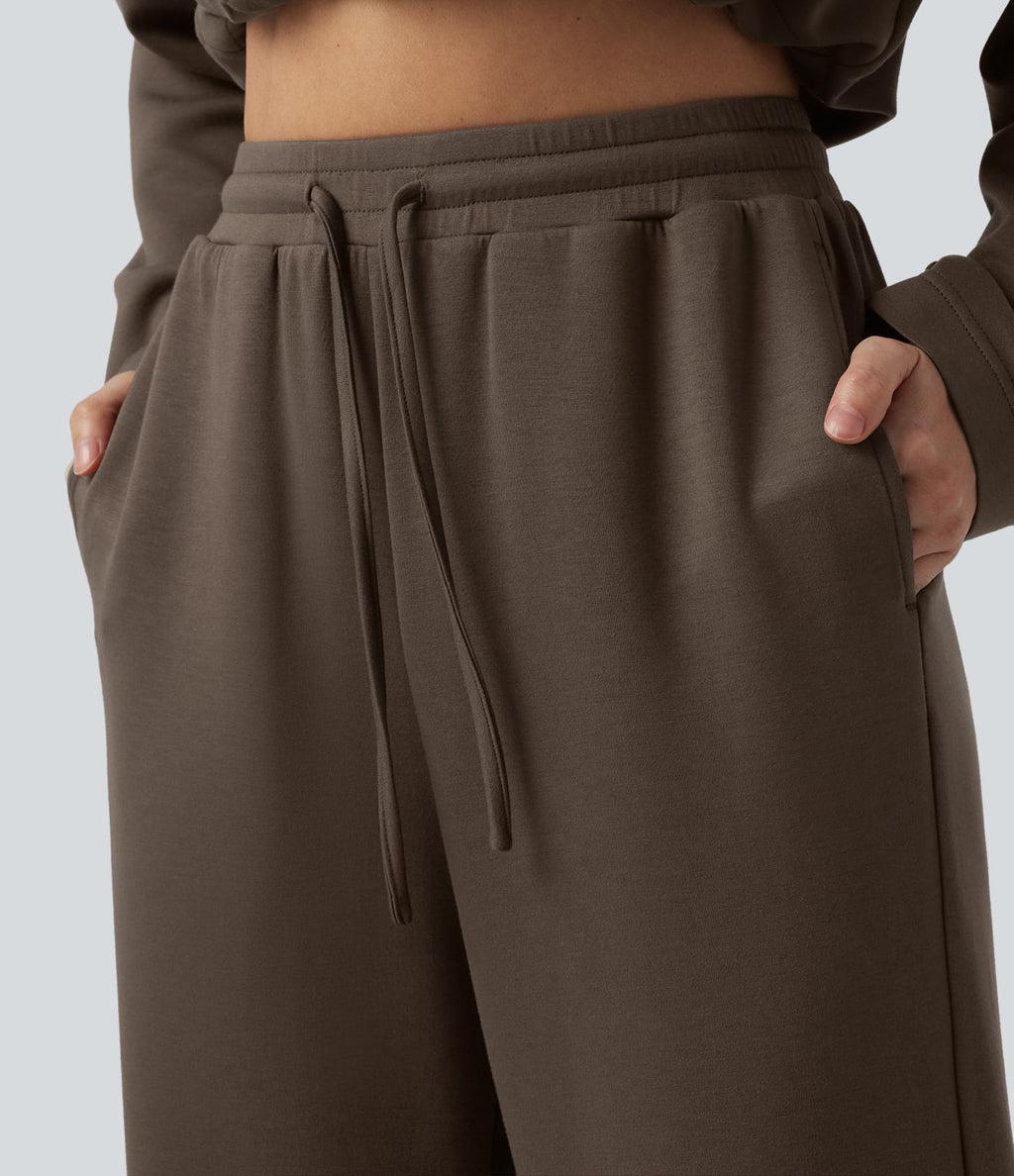 Jogging d'intérieur large taille haute avec cordon de serrage et poches