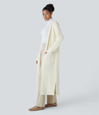 Cardigan long casual à capuche, manches longues et poches