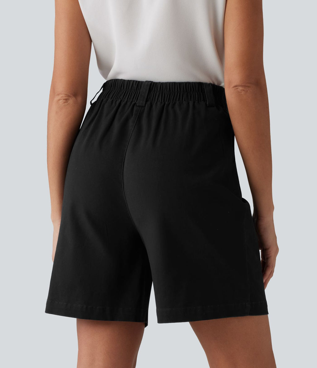 Short tailleur chino ample en coton plissé taille haute 17,5 cm avec poches