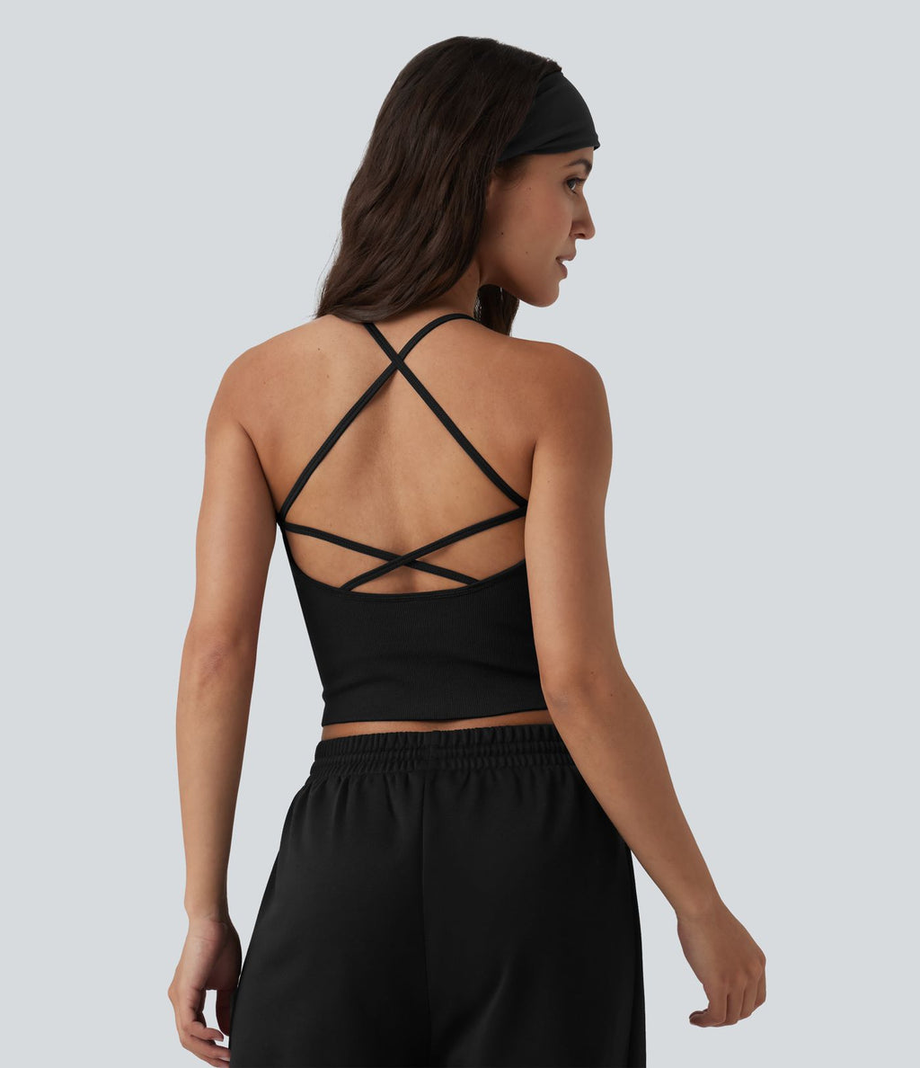 OneForm Seamless Flow Débardeur de yoga crop dos nu croisé décolleté en V profond avec soutien-gorge intégré