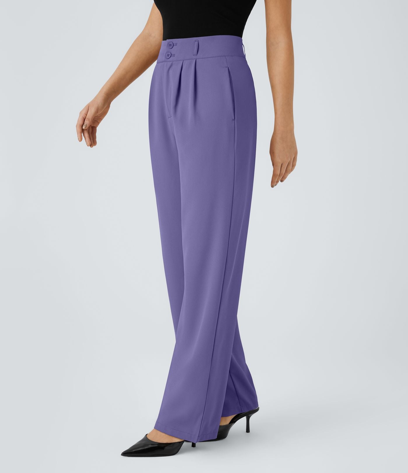 Pantalon de travail Halara Flex™ droit froncé avec poche zippée, taille haute