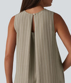 Robe décontractée midi col rond sans manches à rayures dos ajouré avec poches