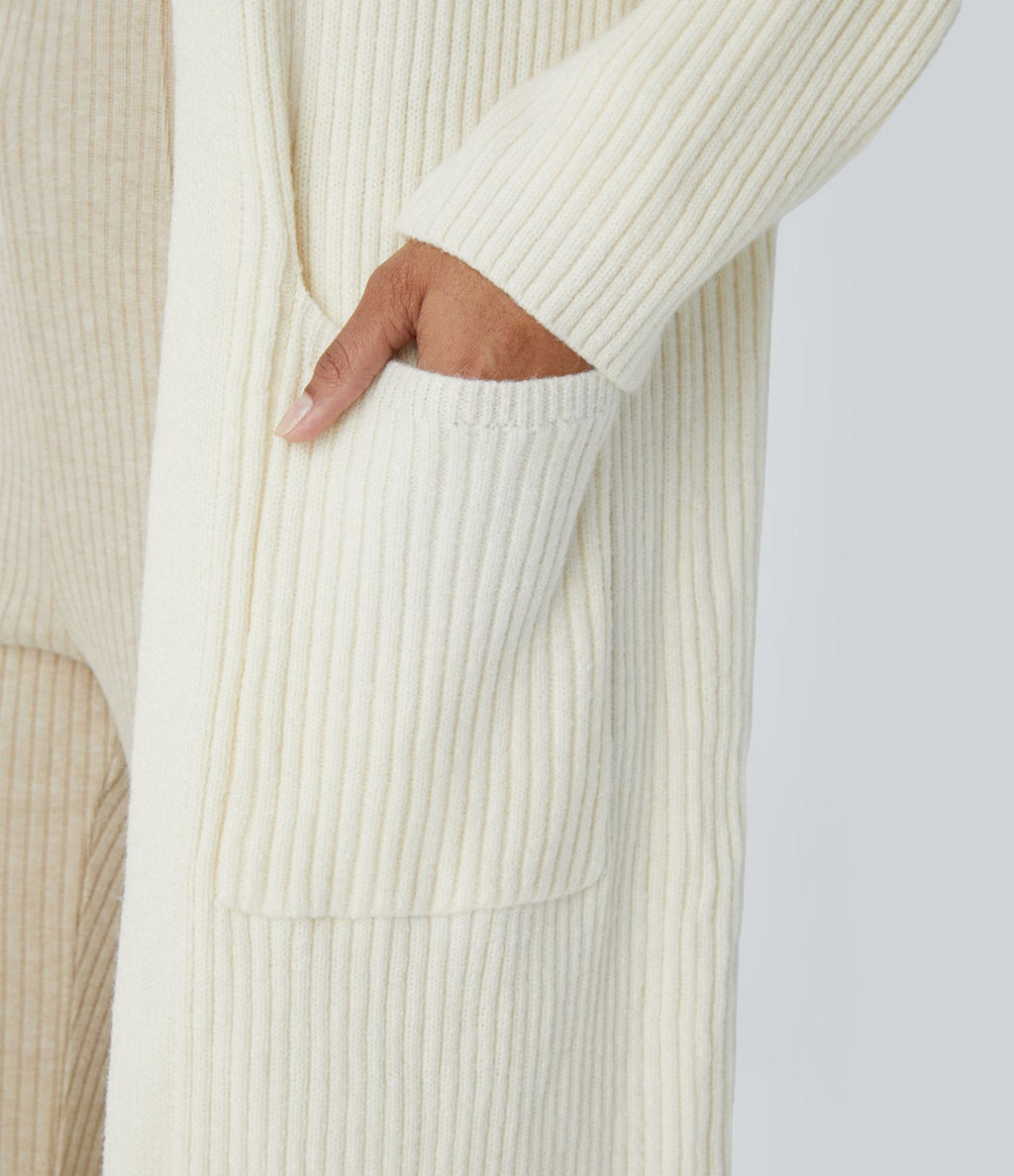 Cardigan long casual à capuche, manches longues et poches