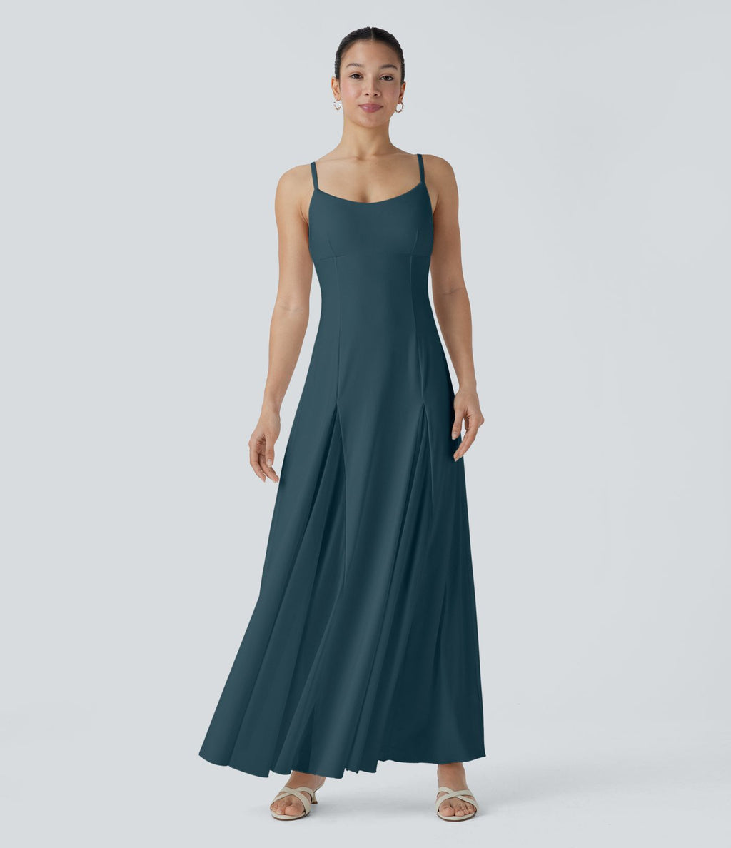 Robe longue fluide à bretelles ajustables avec maille contrastée pour demoiselle d'honneur et invitée de mariage