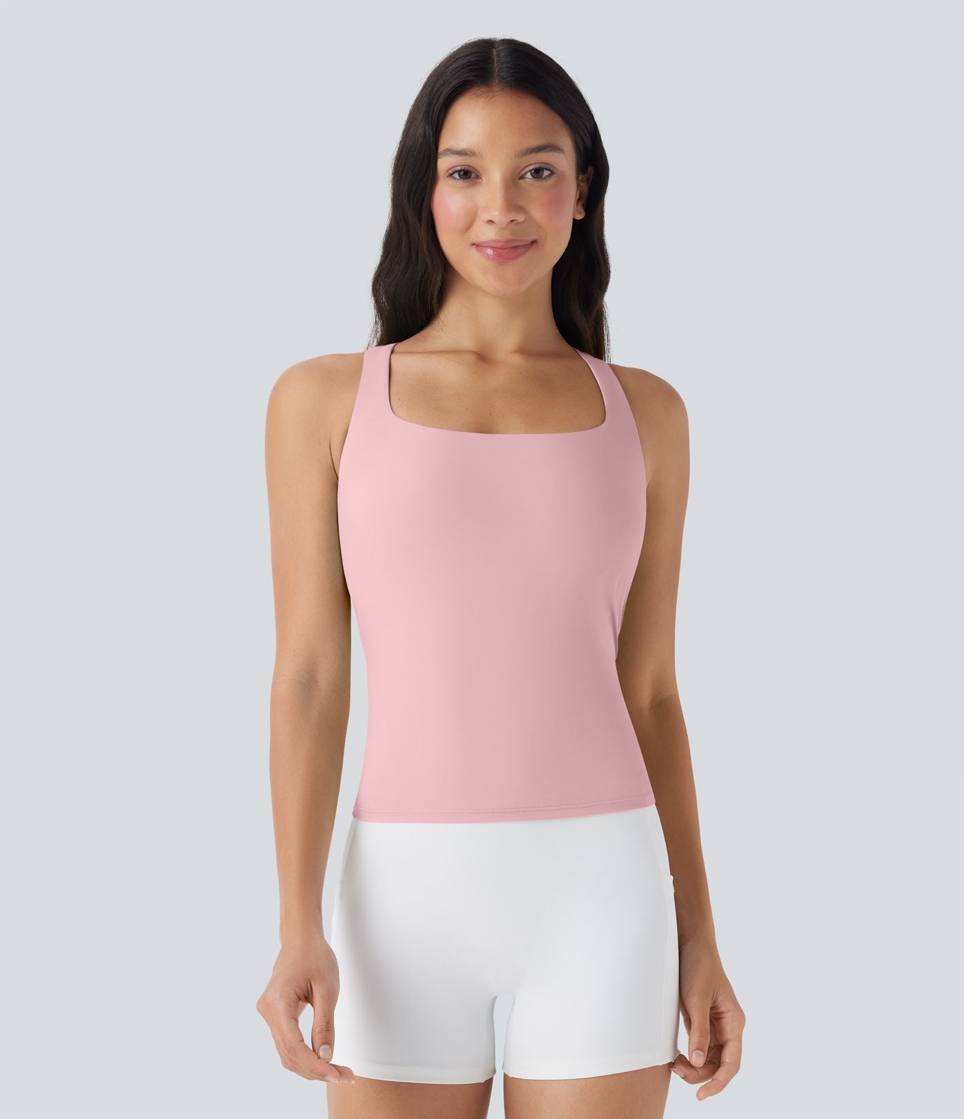 Débardeur de course crop top dos nu col carré bretelles croisées Softlyzero™ Airy Cool Touch - longueur rallongée - UPF50+