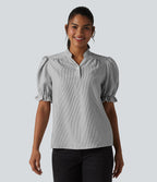 Chemise casual à rayures manches courtes bouffantes