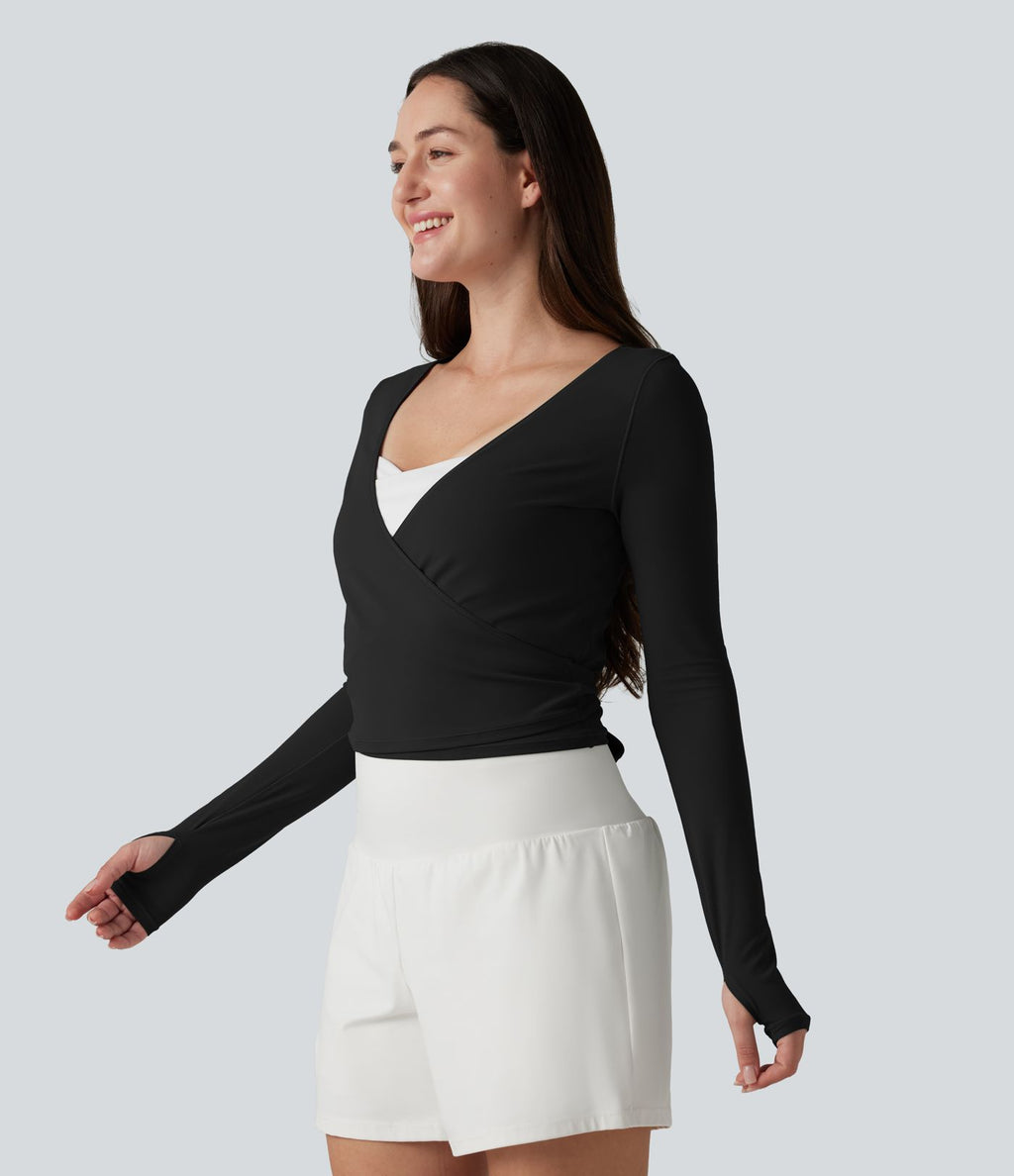 Haut casual SoftlyZero™ cache-cœur à manches longues avec passe-pouces, protection solaire UPF 50+
