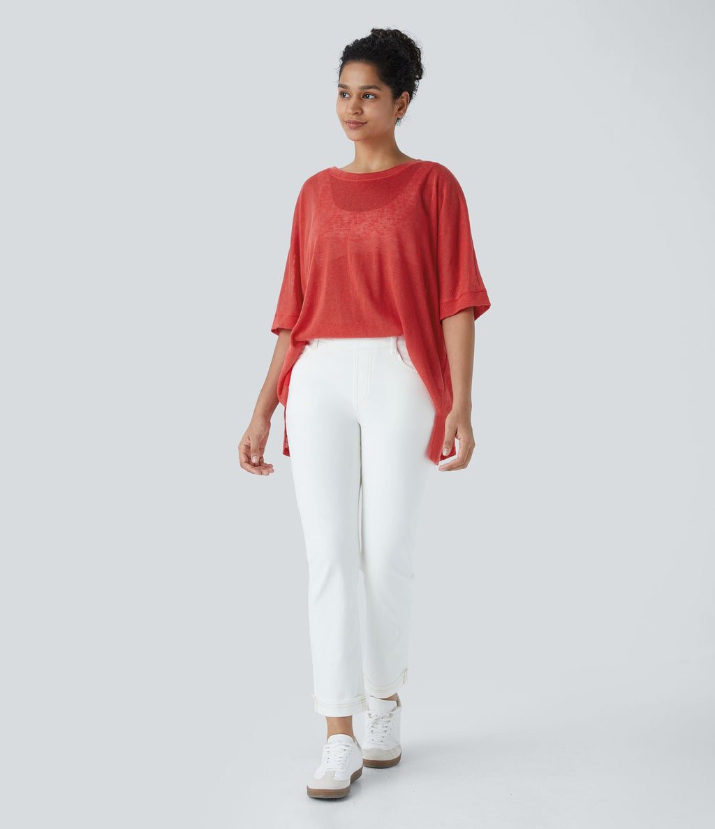 Top Casual Oversize Asymétrique Ourlet Fendu Transparent