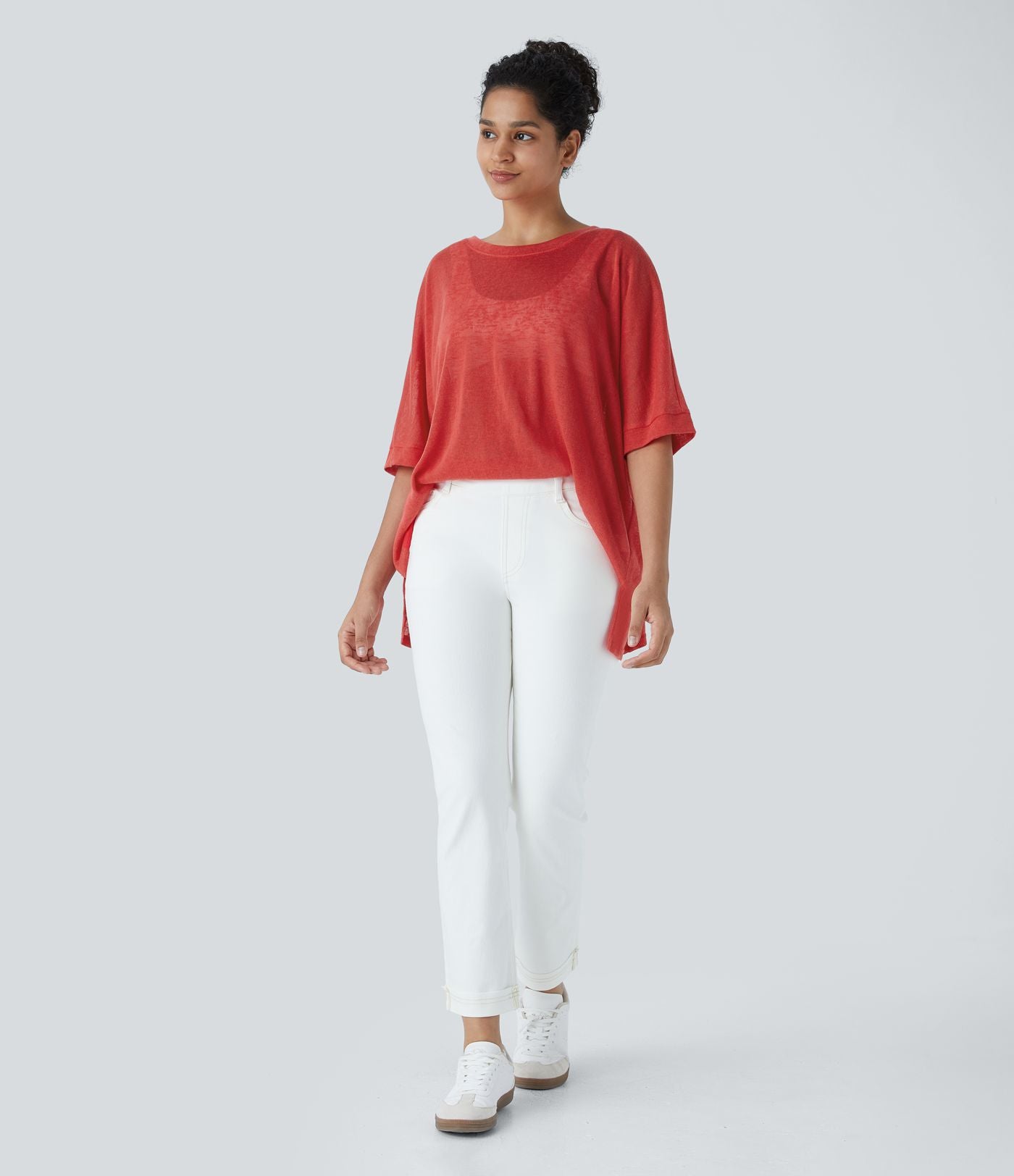 Top Casual Oversize Asymétrique Ourlet Fendu Transparent