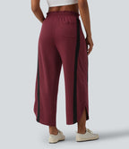 Pantalon de jogging casual large color block taille haute avec cordon de serrage, ourlet courbe et poches