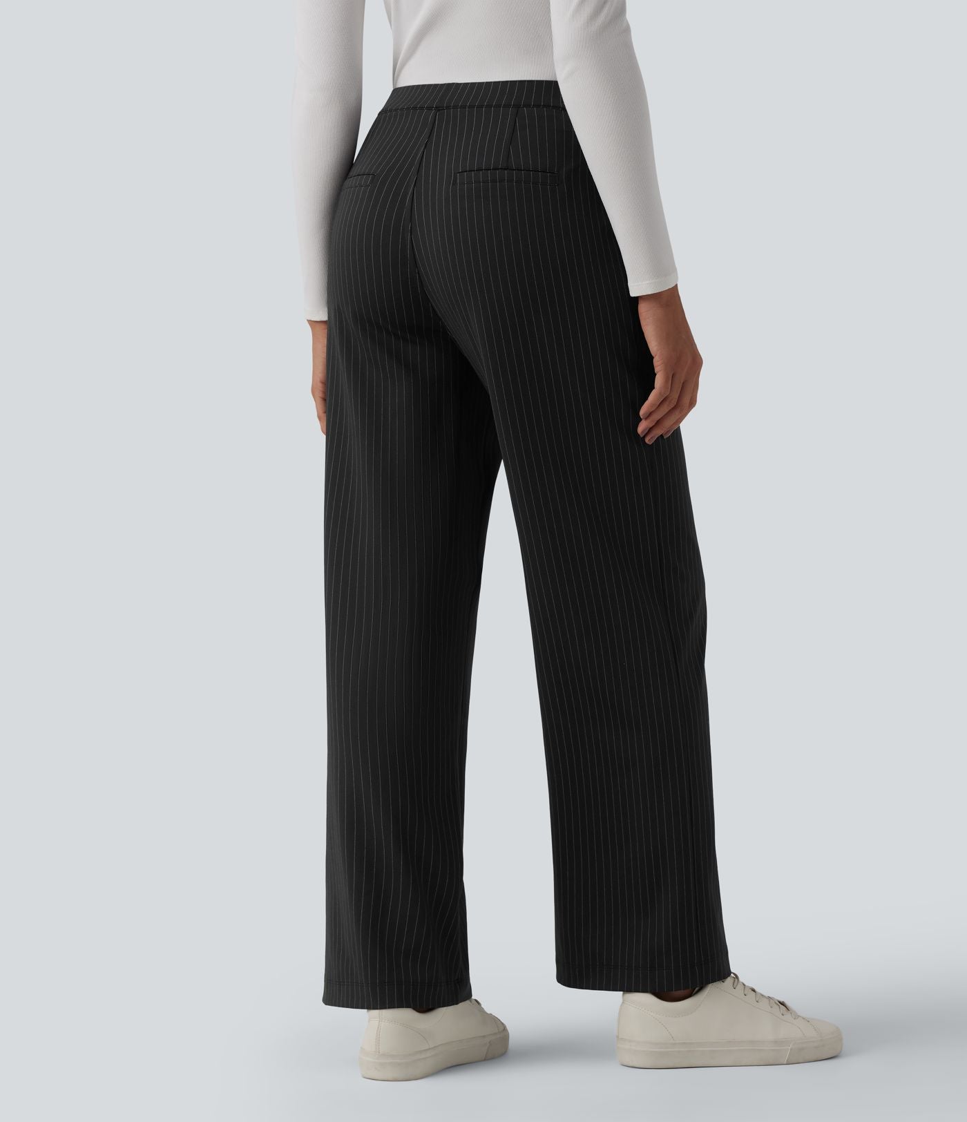 Pantalon tailleur droit taille haute à rayures avec poches