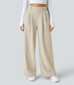 Halara Flex™ Pantalon Tailleur Large Fluide Gaufré Taille Haute Poches Latérales
