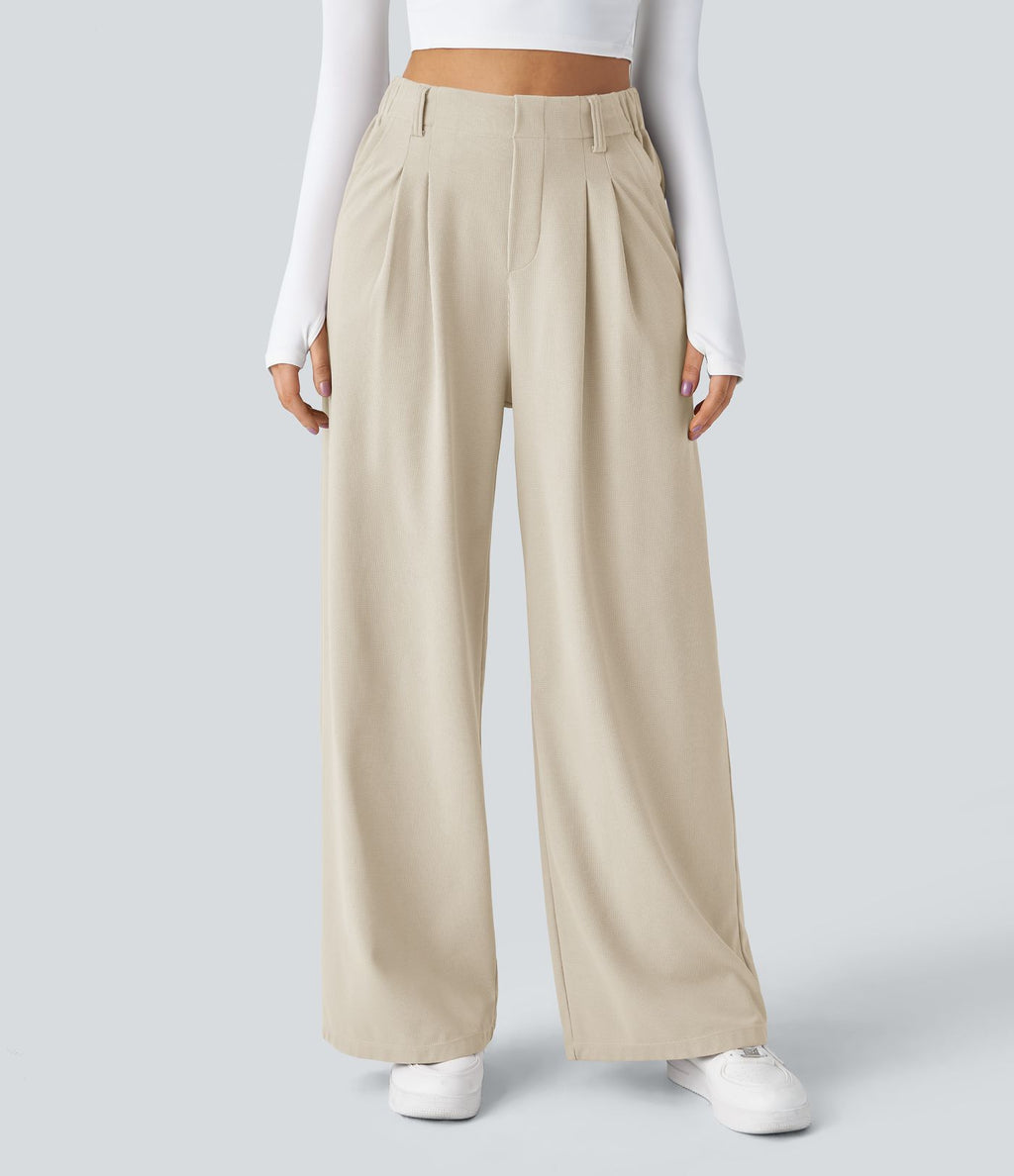 Pantalon Tailleur Large Fluide Halara Flex™ Gaufré Taille Haute Poches Latérales